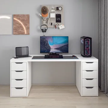 Skrivebord Kalune Design Alen 180 cm (180 x 75 x 60 cm) Hvit 8 skuffer - Hvit - Møbler - Bord - Kontorbord - Skrivebord