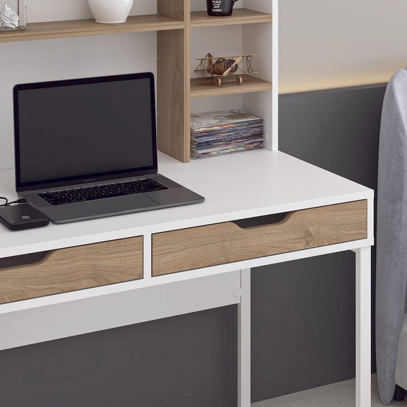 Skrivebord Kalune Design Mila (120 x 132 x 60 cm) hvit valnøtt - Hvit og valnøtt - Møbler - Bord - Kontorbord - Skrivebord