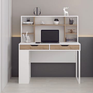 Skrivebord Kalune Design Mila (120 x 132 x 60 cm) hvit valnøtt - Hvit og valnøtt - Møbler - Bord - Kontorbord - Skrivebord