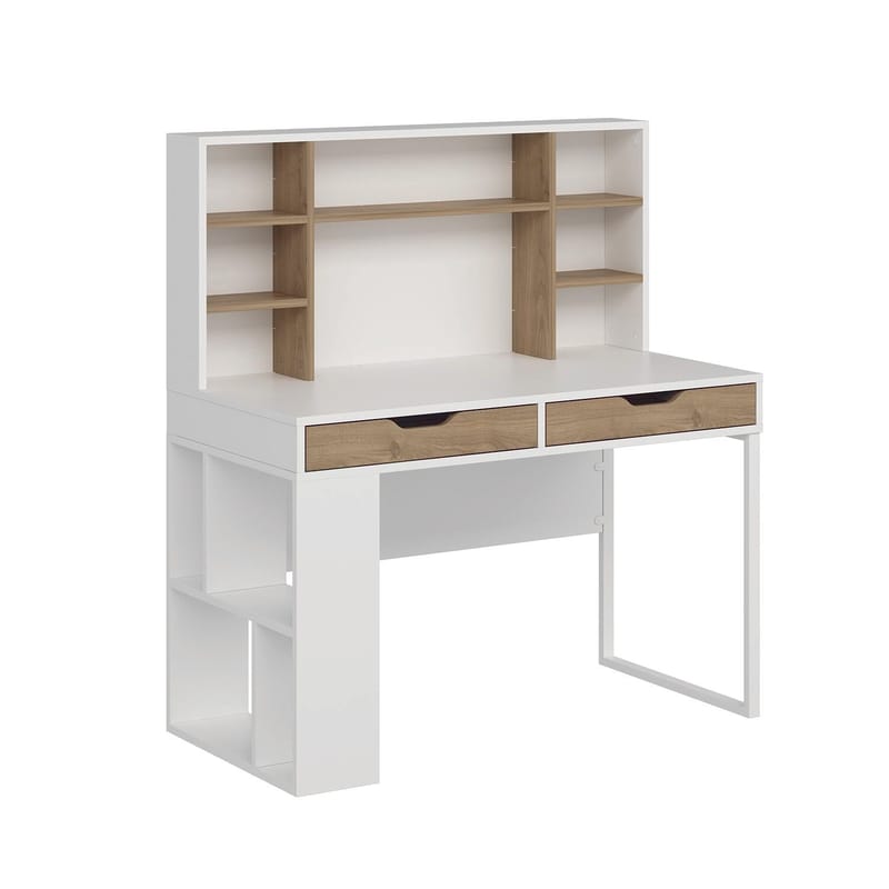 Skrivebord Kalune Design Mila (120 x 132 x 60 cm) hvit valnøtt - Hvit og valnøtt - Møbler - Bord - Kontorbord - Skrivebord