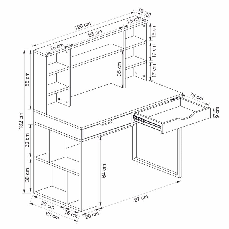 Skrivebord Kalune Design Mila (120 x 132 x 60 cm) hvit valnøtt - Hvit og valnøtt - Møbler - Bord - Kontorbord - Skrivebord