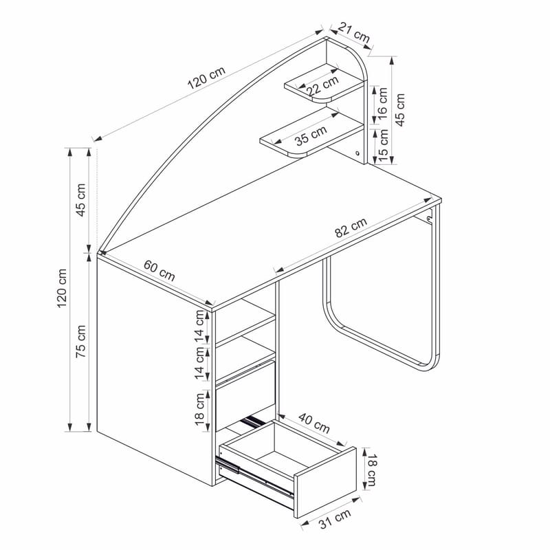 Skrivebord Kalune Design Mirel (120 x 120 x 60 cm) Antrasitt valnøtt - Antrasitt og valnøtt - Møbler - Bord - Kontorbord - Skrivebord