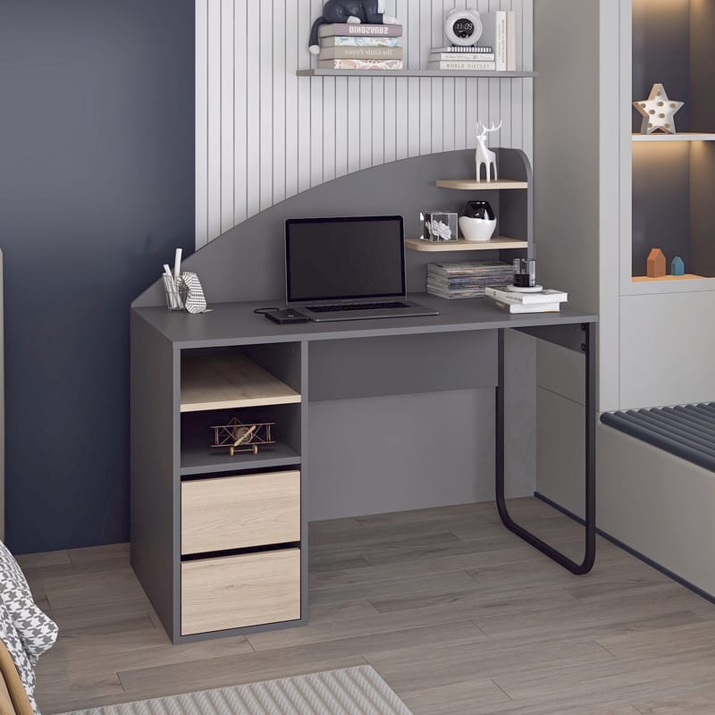 Skrivebord Kalune Design Mirel (120 x 120 x 60 cm) Antrasitt valnøtt - Antrasitt og valnøtt - Møbler - Bord - Kontorbord - Skrivebord