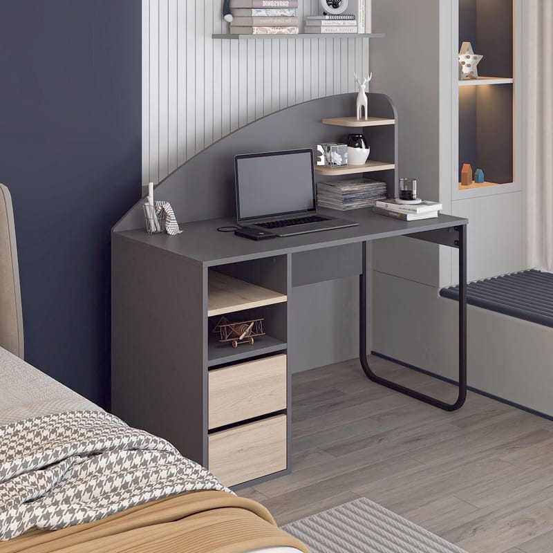 Skrivebord Kalune Design Mirel (120 x 120 x 60 cm) Antrasitt valnøtt - Antrasitt og valnøtt - Møbler - Bord - Kontorbord - Skrivebord
