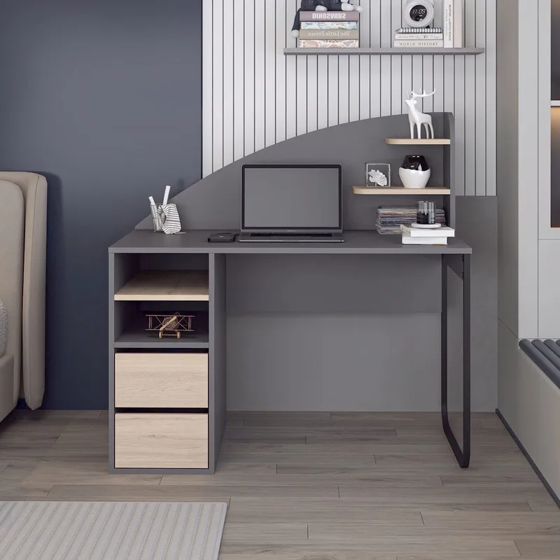 Skrivebord Kalune Design Mirel (120 x 120 x 60 cm) Antrasitt valnøtt - Antrasitt og valnøtt - Møbler - Bord - Kontorbord - Skrivebord