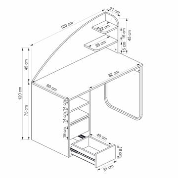 Skrivebord Kalune Design Mirel (120 x 120 x 60 cm) Antrasitt valnøtt - Antrasitt/Valnøtt - Møbler - Bord - Kontorbord - Skrivebord