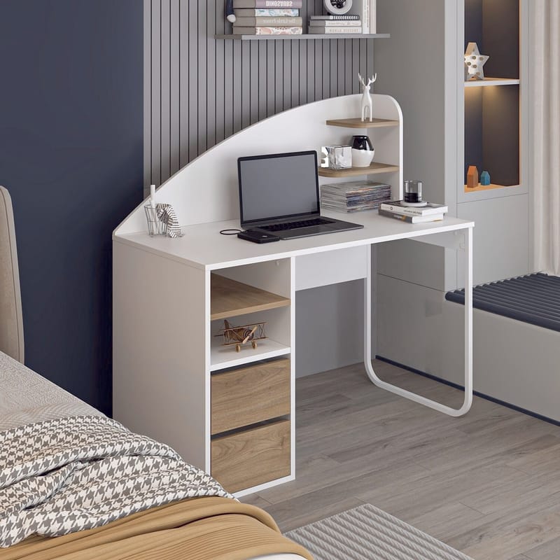Skrivebord Kalune Design Mirel (120 x 120 x 60 cm) Hvit valnøtt - Hvit og valnøtt - Møbler - Bord - Kontorbord - Skrivebord