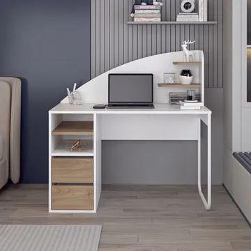 Skrivebord Kalune Design Mirel (120 x 120 x 60 cm) Hvit valnøtt - Hvit og valnøtt - Møbler - Bord - Kontorbord - Skrivebord