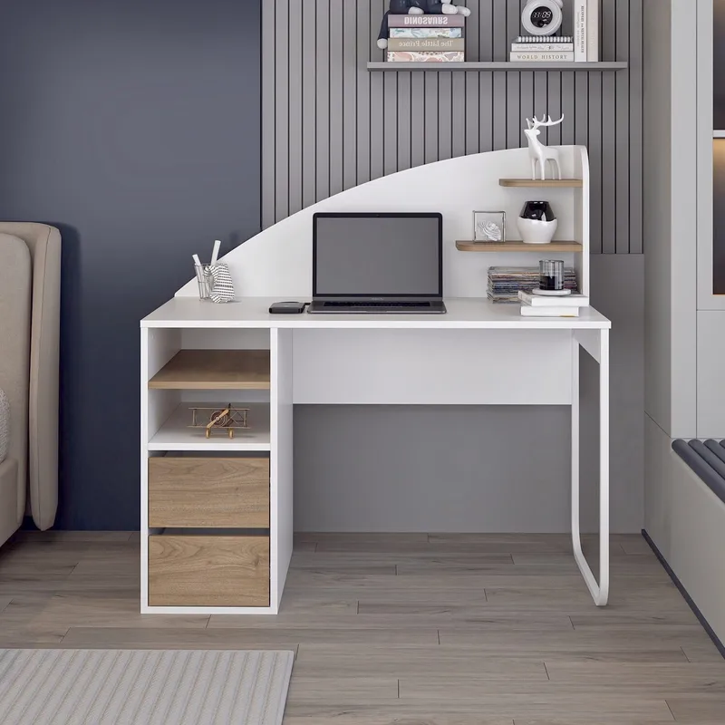 Skrivebord Kalune Design Mirel (120 x 120 x 60 cm) Hvit valnøtt - Hvit og valnøtt - Møbler - Bord - Kontorbord - Skrivebord