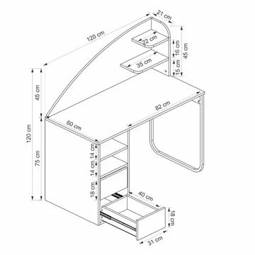 Skrivebord Kalune Design Mirel (120 x 120 x 60 cm) Hvit valnøtt - Hvit og valnøtt - Møbler - Bord - Kontorbord - Skrivebord