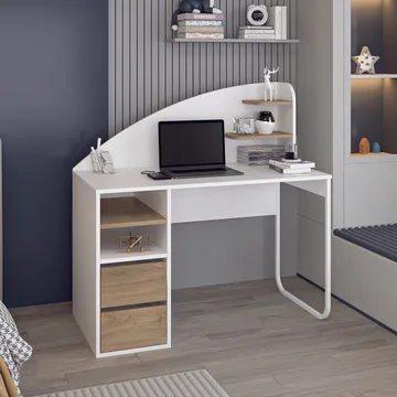 Skrivebord Kalune Design Mirel (120 x 120 x 60 cm) Hvit valnøtt - Hvit og valnøtt - Møbler - Bord - Kontorbord - Skrivebord
