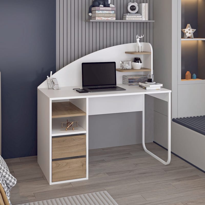Skrivebord Kalune Design Mirel (120 x 120 x 60 cm) Hvit valnøtt - Hvit og valnøtt - Møbler - Bord - Kontorbord - Skrivebord