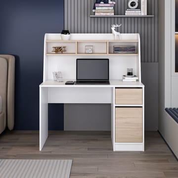 Skrivebord Kalune Design Orina (120 x 135 x 60 cm) Hvit valnøtt - Hvit og valnøtt - Møbler - Bord - Kontorbord - Skrivebord
