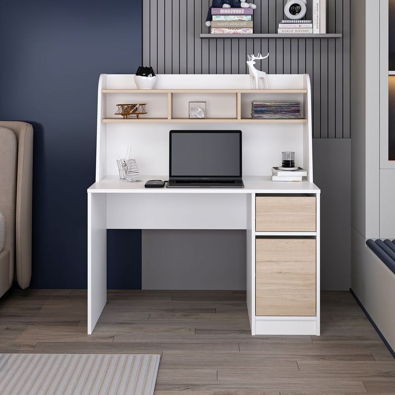 Skrivebord Kalune Design Orina (120 x 135 x 60 cm) Hvit valnøtt - Hvit og valnøtt - Møbler - Bord - Kontorbord - Skrivebord