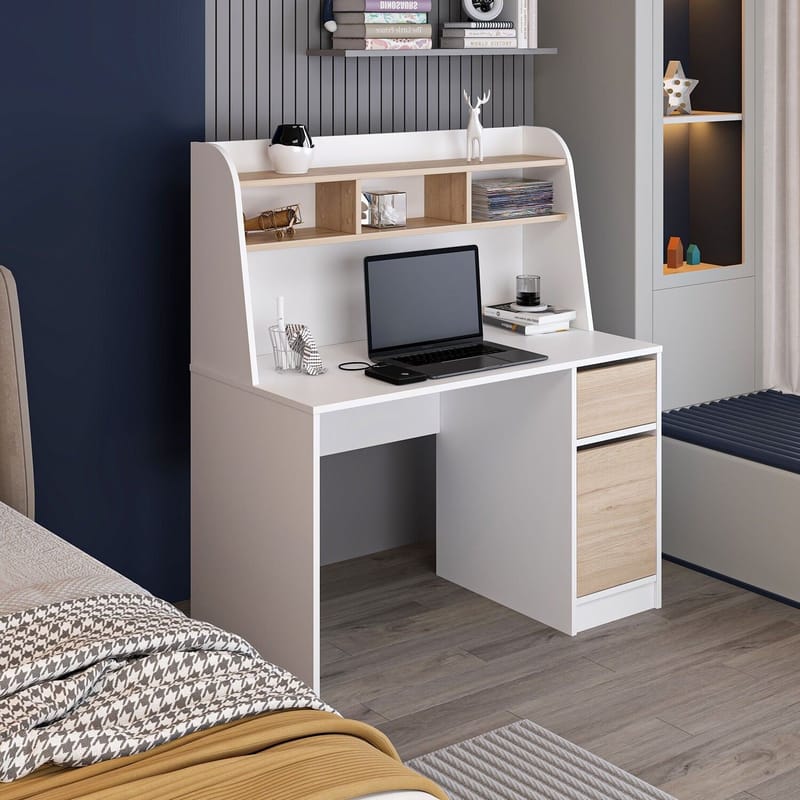 Skrivebord Kalune Design Orina (120 x 135 x 60 cm) Hvit valnøtt - Hvit og valnøtt - Møbler - Bord - Kontorbord - Skrivebord