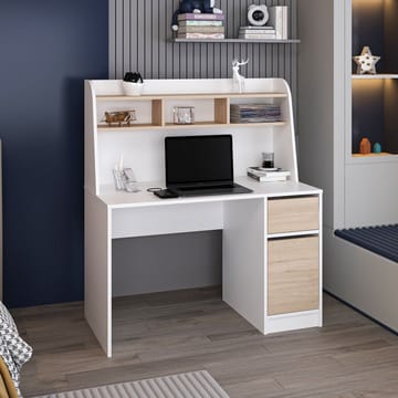 Skrivebord Kalune Design Orina (120 x 135 x 60 cm) Hvit valnøtt - Hvit og valnøtt - Møbler - Bord - Kontorbord - Skrivebord