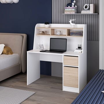 Skrivebord Kalune Design Orina (120 x 135 x 60 cm) Hvit valnøtt - Hvit og valnøtt - Møbler - Bord - Kontorbord - Skrivebord