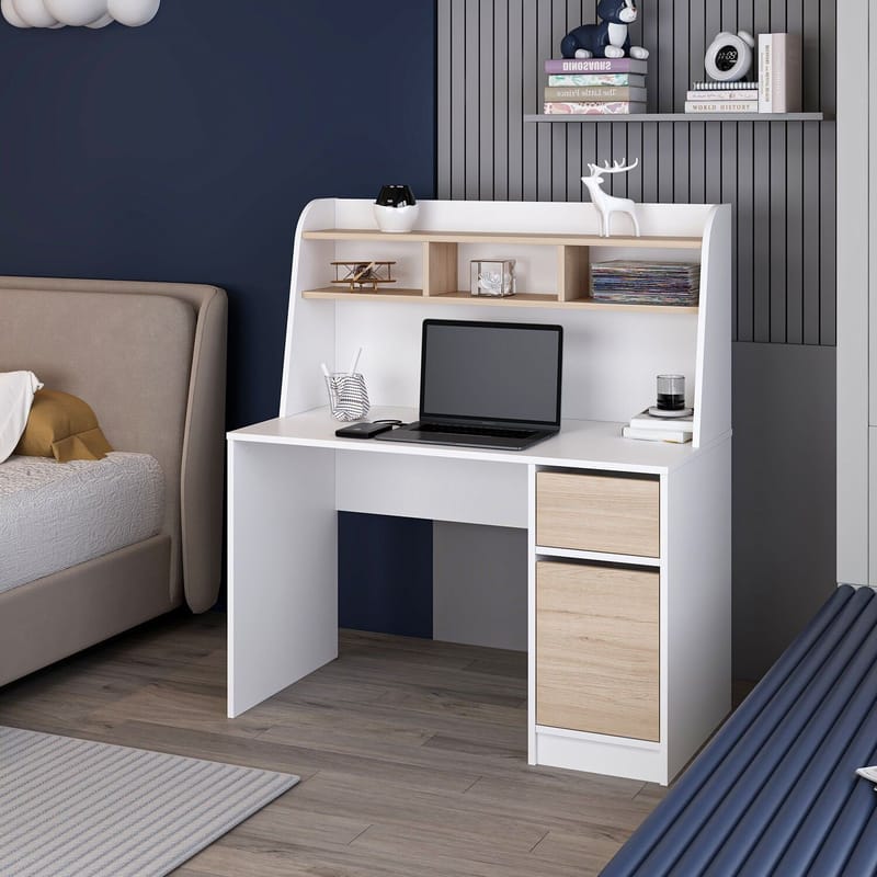 Skrivebord Kalune Design Orina (120 x 135 x 60 cm) Hvit valnøtt - Hvit og valnøtt - Møbler - Bord - Kontorbord - Skrivebord