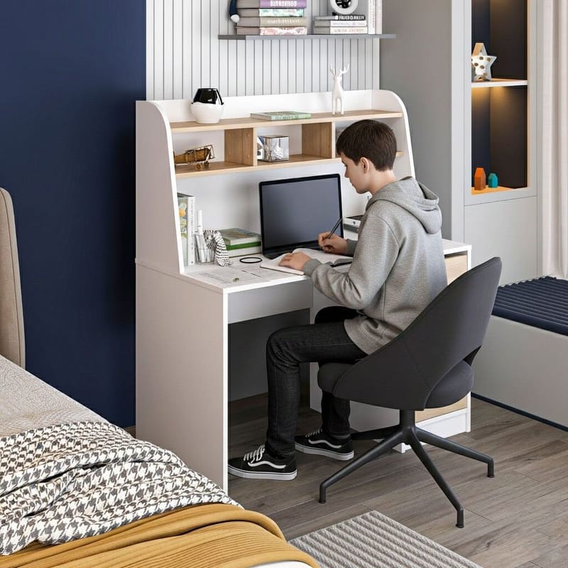 Skrivebord Kalune Design Orina (120 x 135 x 60 cm) Hvit valnøtt - Hvit og valnøtt - Møbler - Bord - Kontorbord - Skrivebord