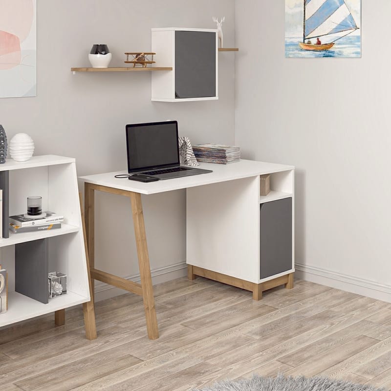 Skrivebord Kalune Design Venaro (120 x 75 x 60 cm) Hvit valnøtt - Hvit og valnøtt - Møbler - Bord - Kontorbord - Skrivebord