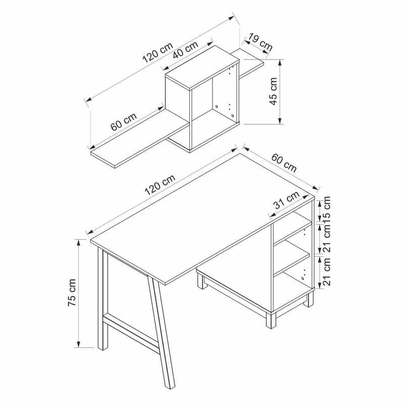 Skrivebord Kalune Design Venaro (120 x 75 x 60 cm) Hvit valnøtt - Hvit og valnøtt - Møbler - Bord - Kontorbord - Skrivebord
