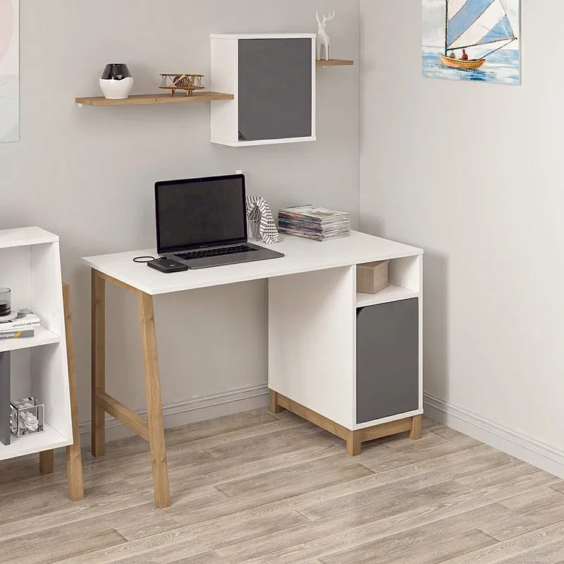 Skrivebord Kalune Design Venaro (120 x 75 x 60 cm) Hvit valnøtt - Hvit og valnøtt - Møbler - Bord - Kontorbord - Skrivebord