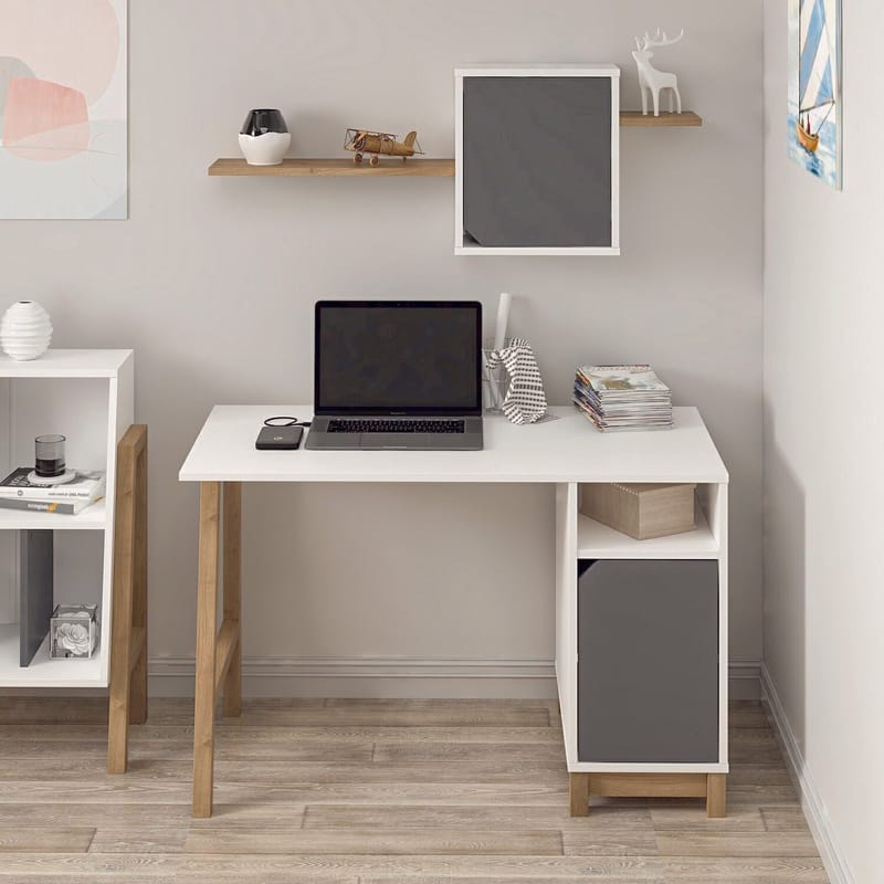 Skrivebord Kalune Design Venaro (120 x 75 x 60 cm) Hvit valnøtt - Hvit og valnøtt - Møbler - Bord - Kontorbord - Skrivebord
