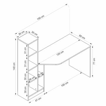 Skrivebord Kalune Design Viora (150 x 140 x 60 cm) Antrasitt valnøtt - Antrasitt/Valnøtt - Møbler - Bord - Kontorbord - Skrivebord