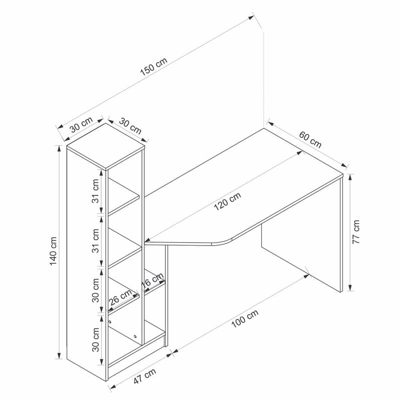 Skrivebord Kalune Design Viora (150 x 140 x 60 cm) Antrasitt valnøtt - Antrasitt/Valnøtt - Møbler - Bord - Kontorbord - Skrivebord
