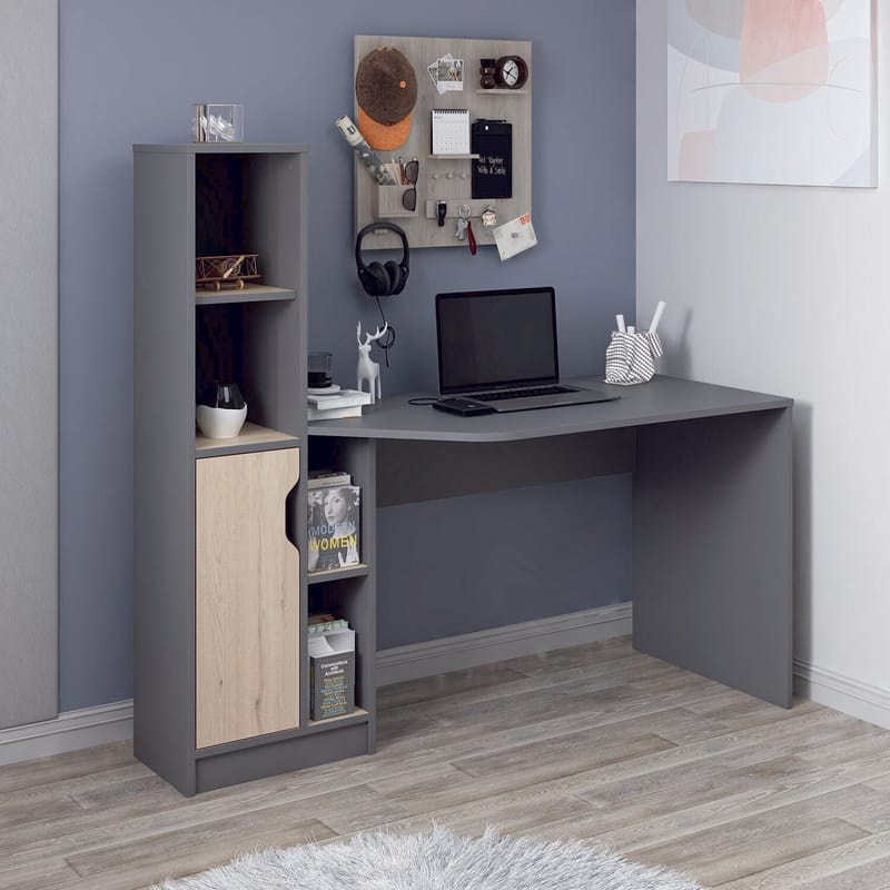 Skrivebord Kalune Design Viora (150 x 140 x 60 cm) Antrasitt valnøtt - Antrasitt/Valnøtt - Møbler - Bord - Kontorbord - Skrivebord