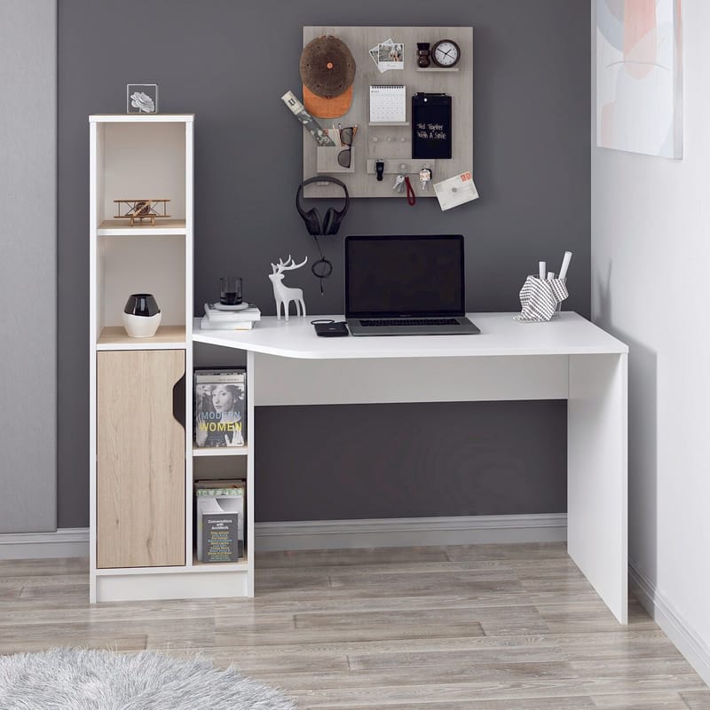 Skrivebord Kalune Design Viora (150 x 140 x 60 cm) Hvit valnøtt - Hvit og valnøtt - Møbler - Bord - Kontorbord - Skrivebord