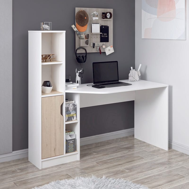 Skrivebord Kalune Design Viora (150 x 140 x 60 cm) Hvit valnøtt - Hvit og valnøtt - Møbler - Bord - Kontorbord - Skrivebord