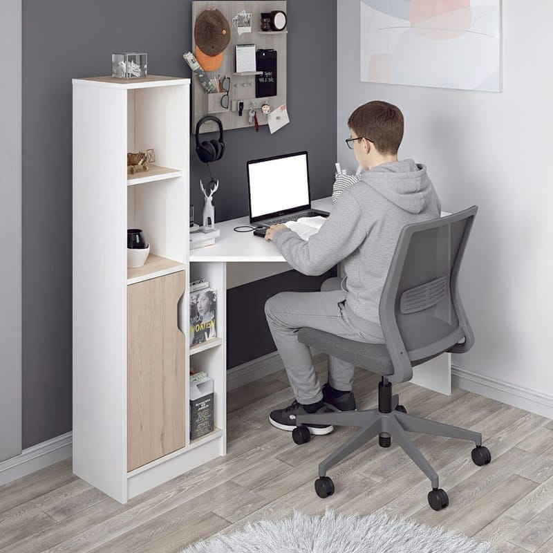Skrivebord Kalune Design Viora (150 x 140 x 60 cm) Hvit valnøtt - Hvit og valnøtt - Møbler - Bord - Kontorbord - Skrivebord