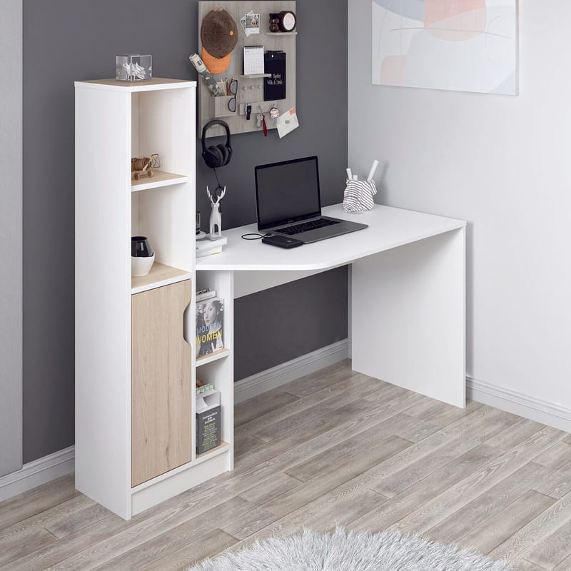 Skrivebord Kalune Design Viora (150 x 140 x 60 cm) Hvit valnøtt - Hvit og valnøtt - Møbler - Bord - Kontorbord - Skrivebord