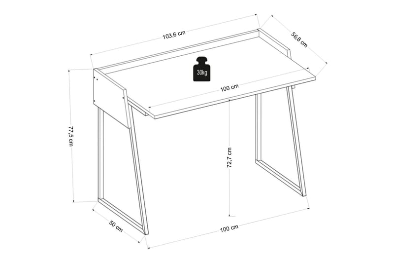 Kalune Skrivebord 103,6x77,5x103,6 cm - Grå/Brun - Skrivebord