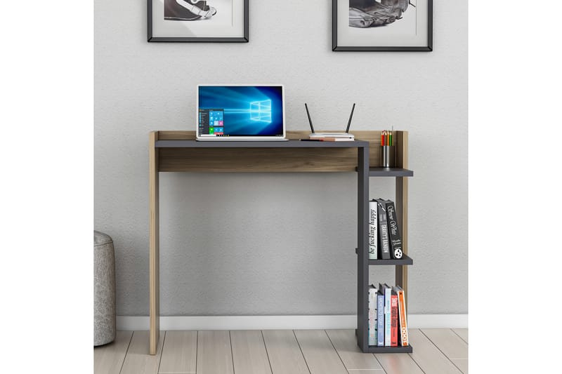 Kalune Skrivebord 90,6x75x90,6 cm med oppbevaring - Antrasitt/Brun - Skrivebord