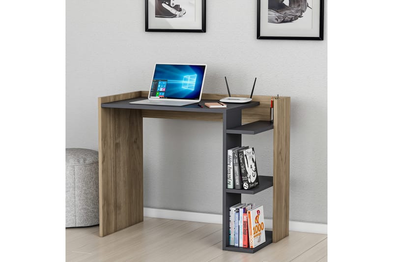 Kalune Skrivebord 90,6x75x90,6 cm med oppbevaring - Antrasitt/Brun - Skrivebord