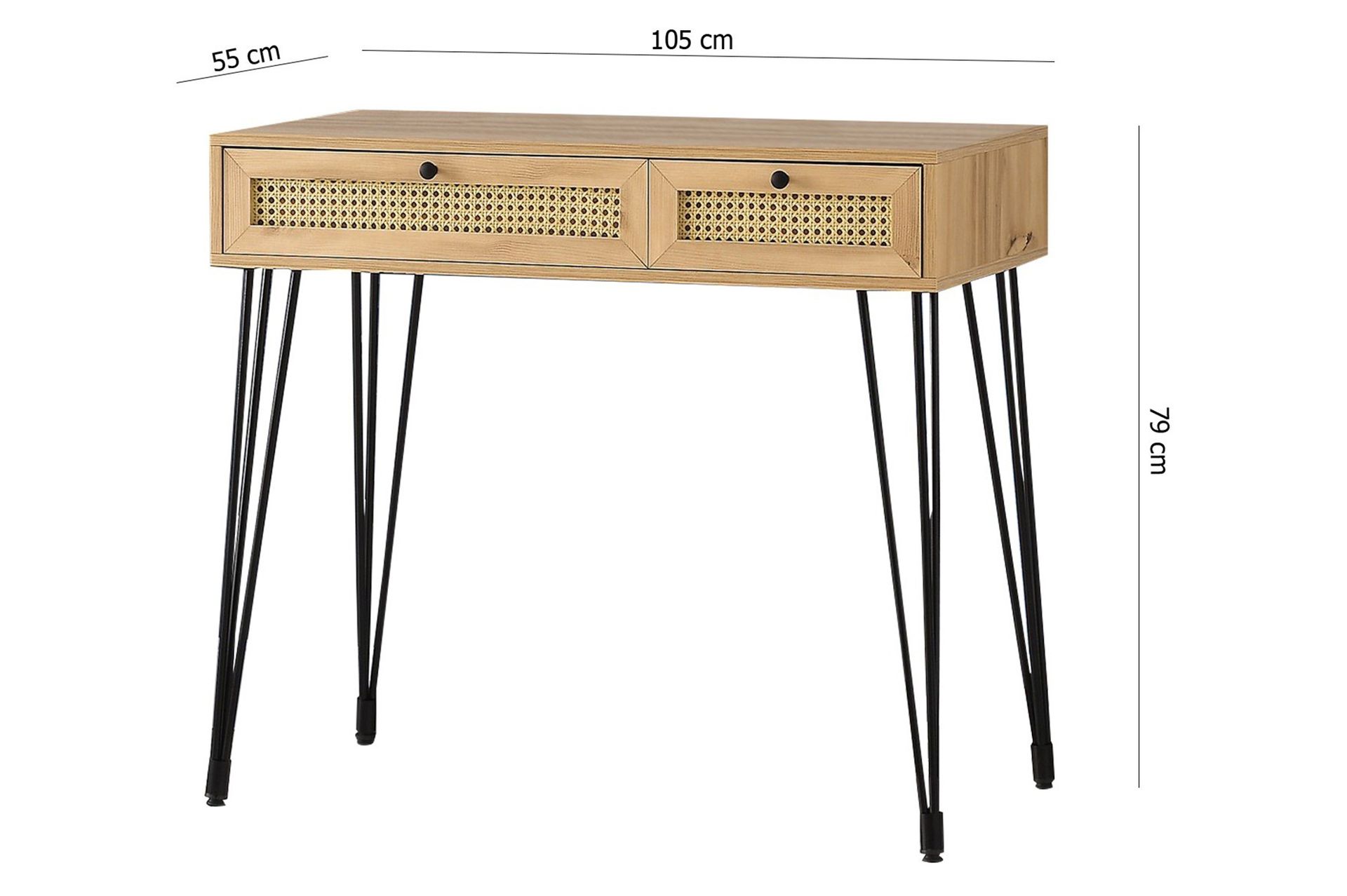 Karosta Skrivebord 105 cm med Oppbevaring 2 Skuffer - Natur/Svart - Møbler - Bord - Kontorbord - Skrivebord