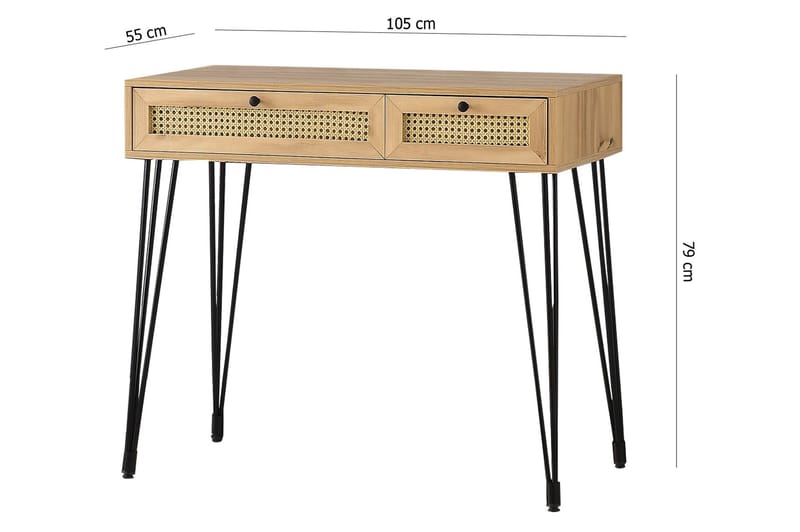 Karosta Skrivebord 105 cm med Oppbevaring 2 Skuffer - Natur/Svart - Skrivebord