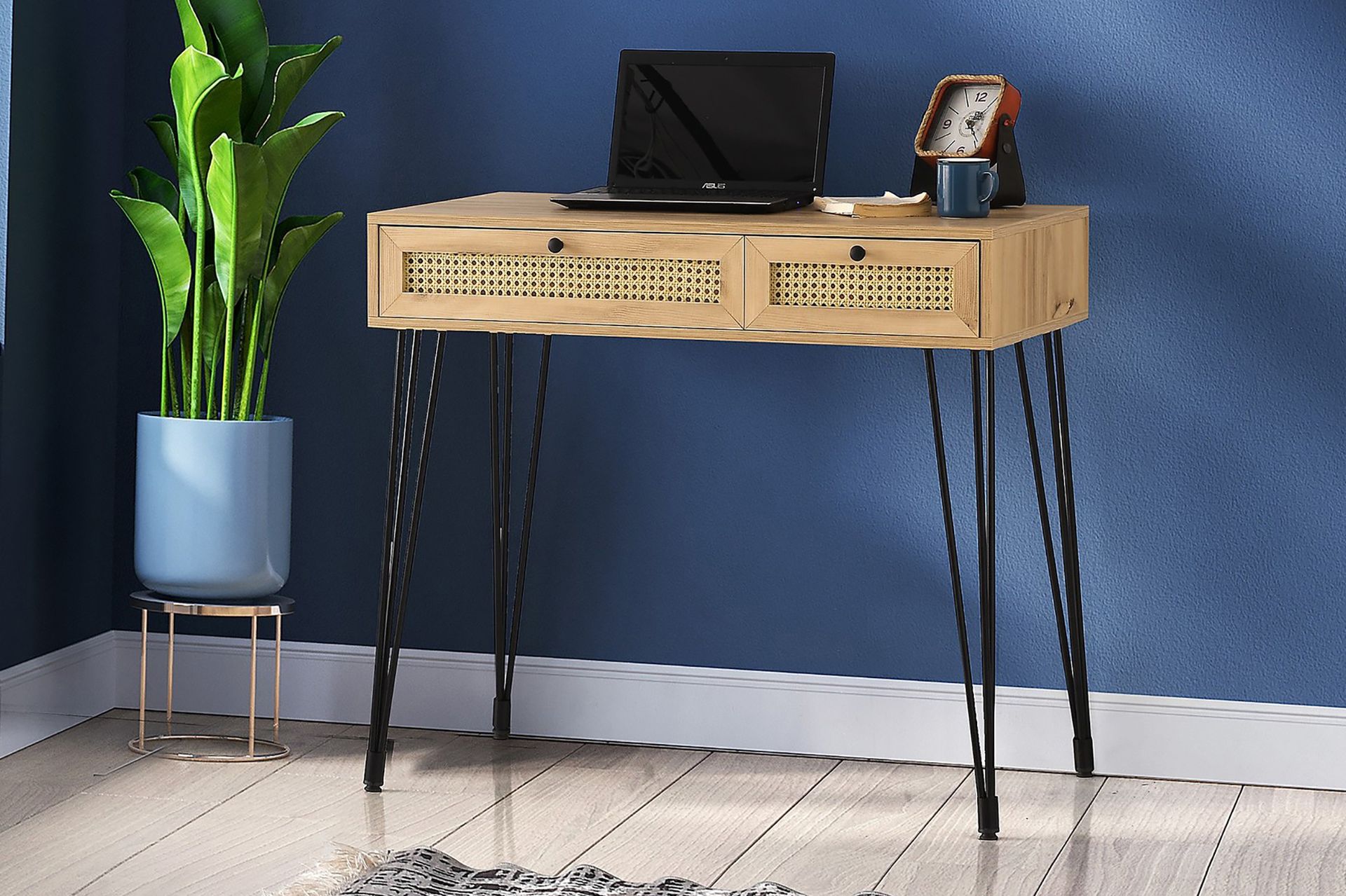 Karosta Skrivebord 105 cm med Oppbevaring 2 Skuffer - Natur/Svart - Møbler - Bord - Kontorbord - Skrivebord