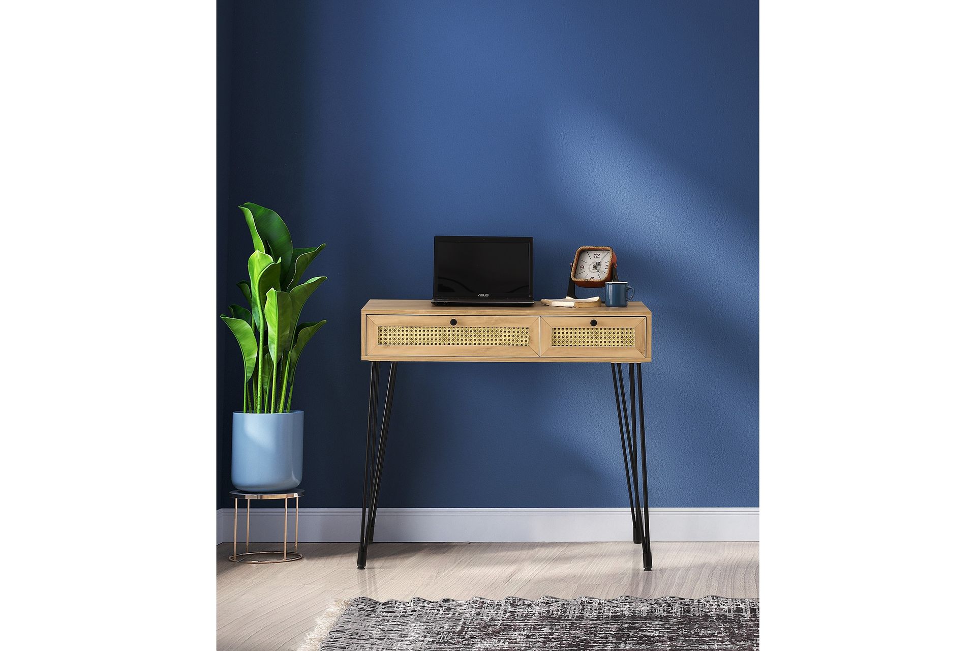 Karosta Skrivebord 105 cm med Oppbevaring 2 Skuffer - Natur/Svart - Møbler - Bord - Kontorbord - Skrivebord
