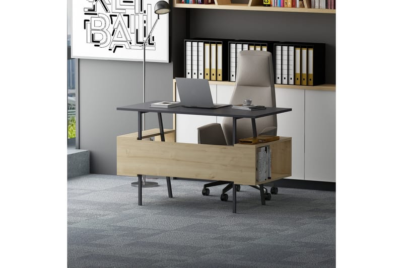 Kaynta Skrivebord 120x73,8x120 cm med oppbevaring - Grå/Brun - Skrivebord