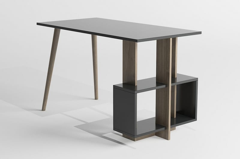 Keachi Side Skrivebord 120 cm med Oppbevaring Hyller - Antrasitt/Valnøttsbrun - Skrivebord