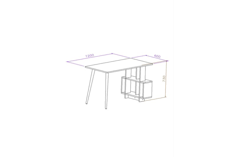 Keachi Side Skrivebord 120 cm med Oppbevaring Hyller - Valnøttsbrun/Hvit - Skrivebord