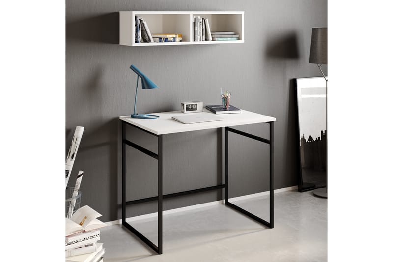Klingbo Skrivebord 90 cm med Oppbevaring Vegghylle - Hvit - Møbler - Bord - Kontorbord - Skrivebord