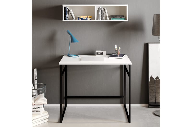 Klingbo Skrivebord 90 cm med Oppbevaring Vegghylle, Hvit