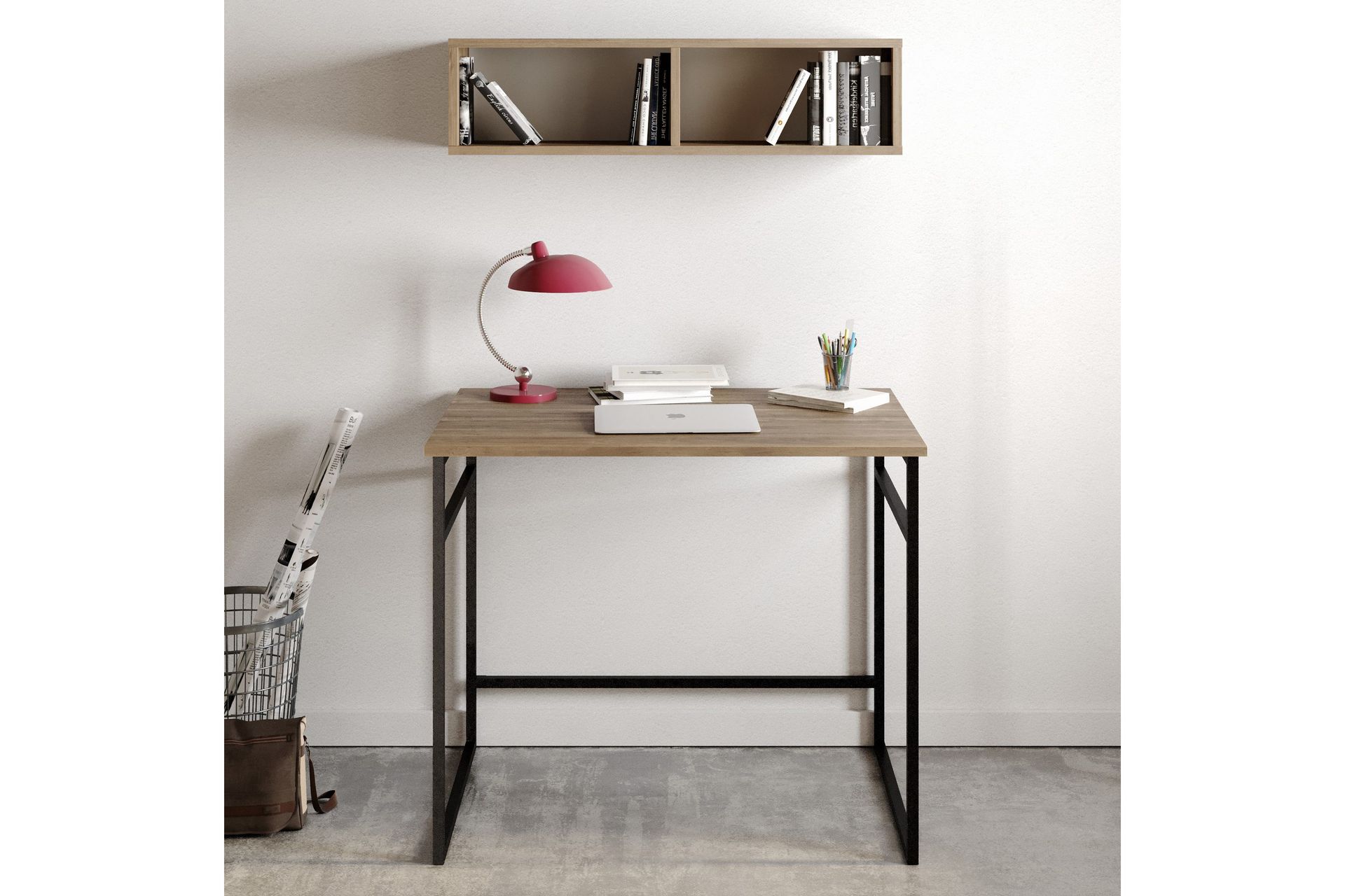 Klingbo Skrivebord 90 cm med Oppbevaring Vegghylle - Lysebrun