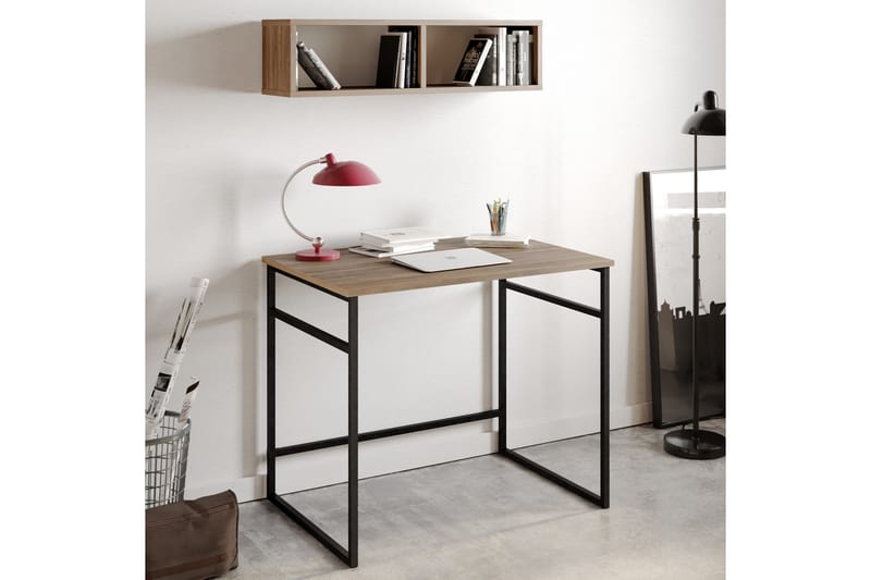 Klingbo Skrivebord 90 cm med Oppbevaring Vegghylle - Lysebrun - Skrivebord