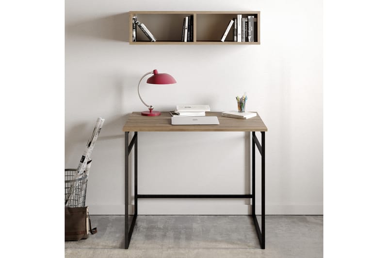 Klingbo Skrivebord 90 cm med Oppbevaring Vegghylle - Lysebrun - Skrivebord