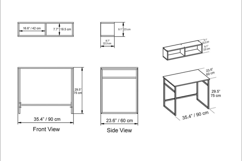 Klingbo Skrivebord 90 cm med Oppbevaring Vegghylle - Lysebrun - Skrivebord